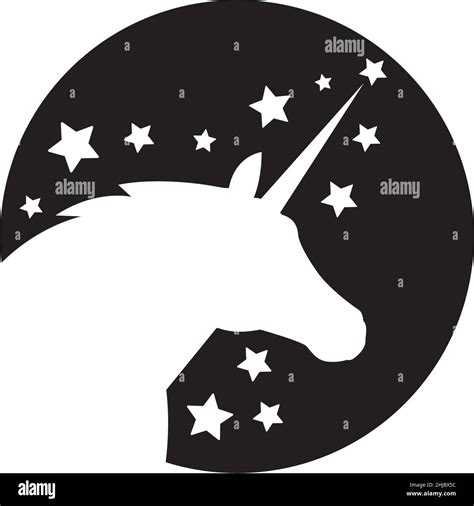 Silueta Unicornio Con Estrellas Aisladas Sobre Fondo Negro Vectorial