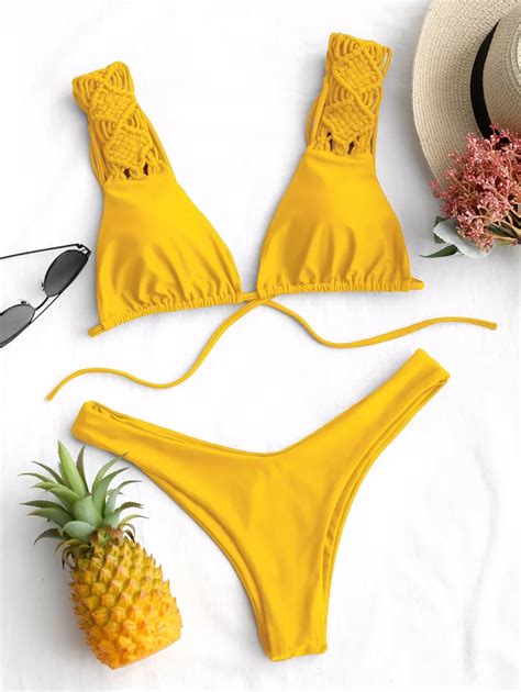 macrame strapped high waist bikini set sexy swimwear women swimsuit push up bikini set bathing