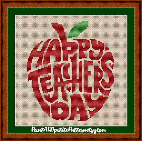 A free cross stitch pattern that reads, fully vaccinated. Happy teacher's day, red apple sign cross stitch pdf ...