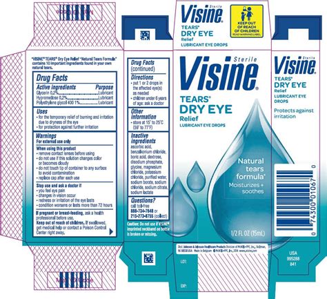 Visine Tears Dry Eye Relief Johnson Johnson Healthcare Products Division Of Mcneil Ppc Inc