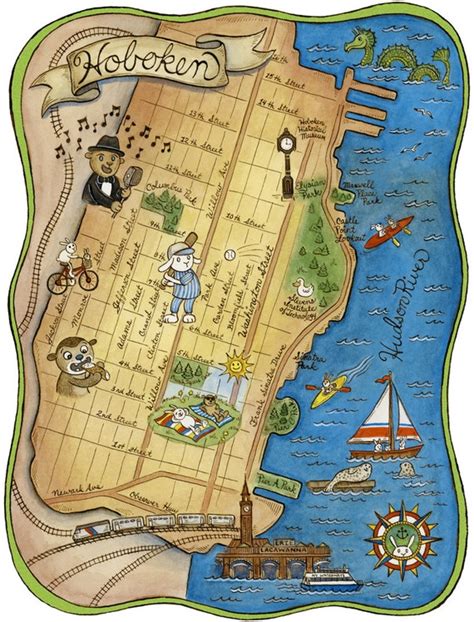 Map Of Hoboken New Jersey Archival Art Print 8 X