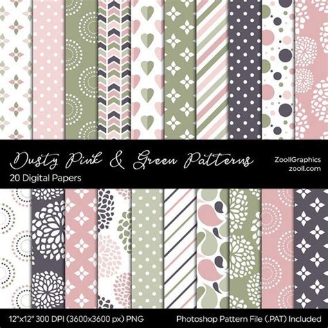 Dusty Pink And Green Patterns 20 Digital Papers 12x 12 Etsy Digital