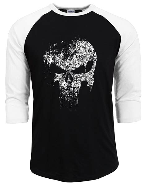 The Punisher Skull Fashion Men Print Raglan Sleeve T Shirt Mma Comics