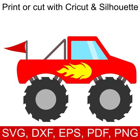 Red Monster Truck Svg File With Flames And Flag Monster Truck Shirt