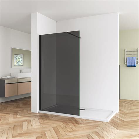 wet room shower screen 8mm easyclean glass dark grey panel 70 120cm width aica bathrooms