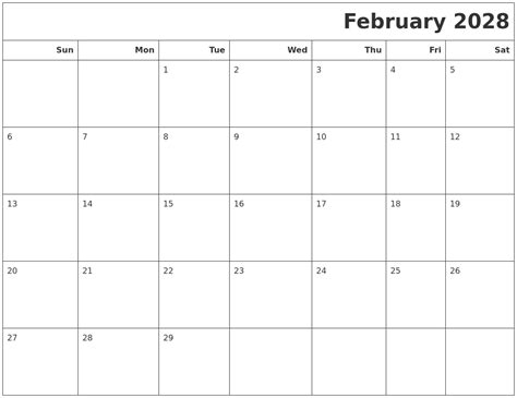 February 2028 Calendars To Print