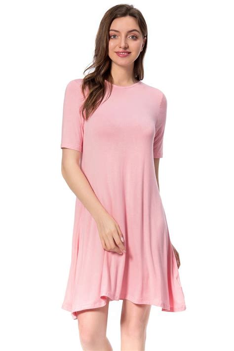Swing Tshirt Dress Aline Midi Sundress Pink Amazon Us In 2021 Swing Tshirt Dress Womens
