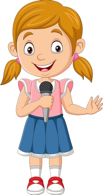 Premium Vector Cute Little Girl Singing Holding The Mic