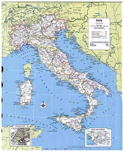 Mapa Político Y Administrativo Detallada Grande De Italia Con Las