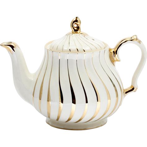 Sadler Teapot Ivory And Gold Swirl English Vintage British Pottery