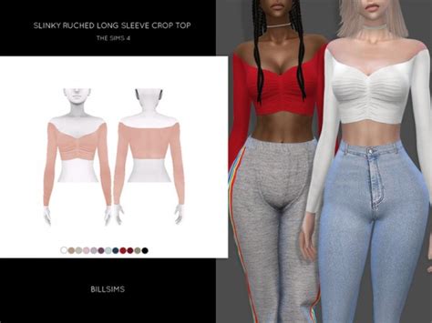The Sims Resource Slinky Ruched Long Sleeve Crop Top By Bill Sims