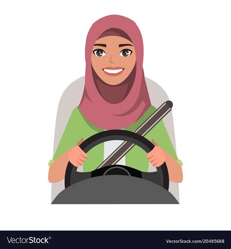 Muslim Woman Driving A Car Muslim Woman Wearing Vector Image