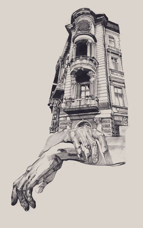 Surreal Drawings Of Hands Cradling Architecture Art Surrealism