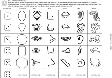 Roll A Picasso Picasso Art Art Handouts Art Worksheets