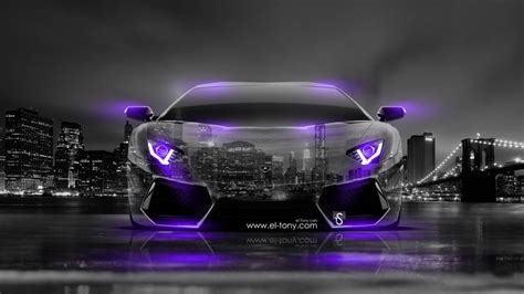 Black Lamborghini With Neon Blue Lights Lamborghini Aventador Front