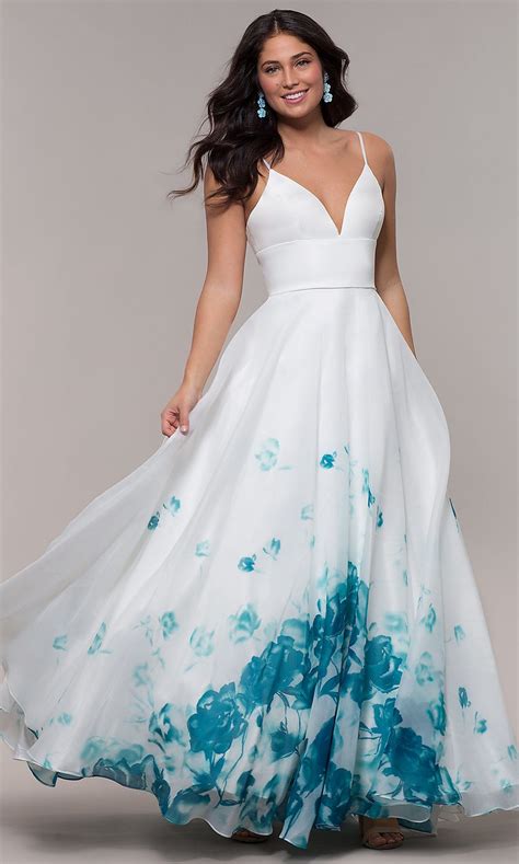 Ivory Long Organza Ball Gown With Floral Print Gowns Ball Gowns