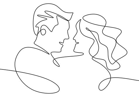 Continuous Line Drawing Portrait Of Romantic Couple Lovers Theme