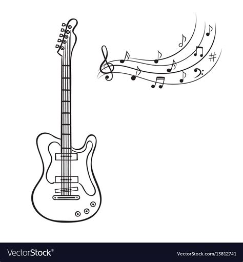 Electric Guitar And Music Notes Hand Drawn Vector Image