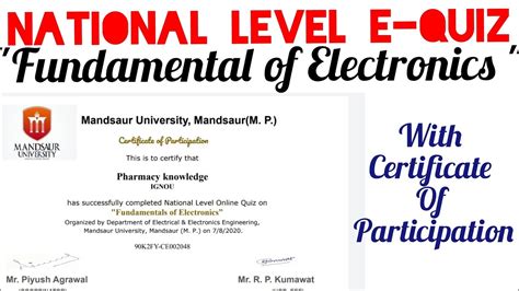 National Level E Quiz On Fundamental Of Electronics With Certificate