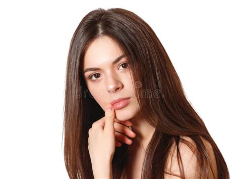 Beauty Portrait Of A Young Beautiful Brunette Girl With Brown Eyes And Straight Long Flowing