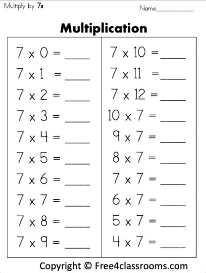 Free Multiplication Worksheet Multiply By 7s Free Worksheets