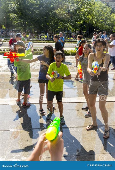 Water Gun Fight Summer Editorial Stock Image Image Of Bulgaria 95755549