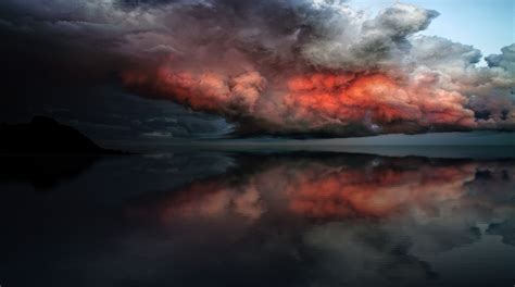 Storm Red Clouds Touching Ocean Hd Nature 4k Wallpapers Images
