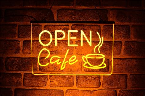 Open Café Neon Light Led Sign Hanging Wall Advertising Display For