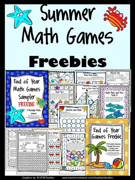 Summer Math Games Freebies Printable Math Games With A Cute Summer