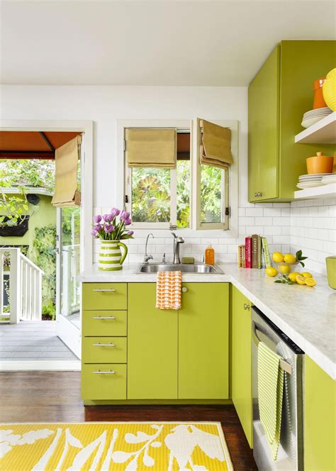 Lime Green Cabinets And Backyard Windows Bring The Nearby Garden Inside