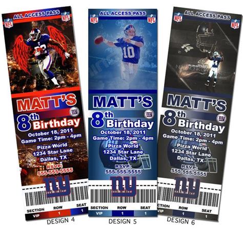 New York Giants Nfl Custom Party Ticket Invitations By Kvinvites Party Tickets Custom Party