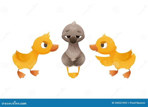 Goslings Teasing Duckling Ugly Duckling Fairy Tale Cartoon Vector