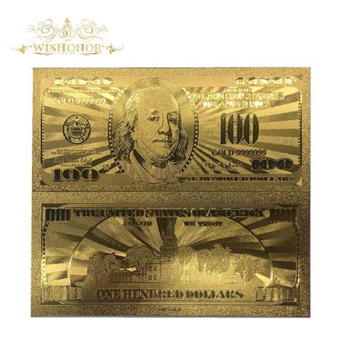 10pcslot 24k Gold Foil Banknotes Bill Usa 10 Dollar Banknotes In Gold