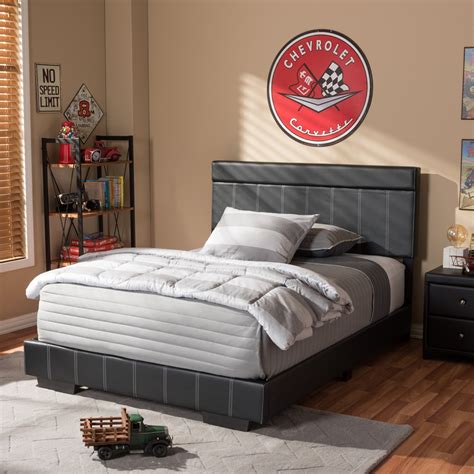 Bed includes two lower storage. Baxton Studio Solo Modern and Contemporary Black Faux Leather Full Size Platform Bed