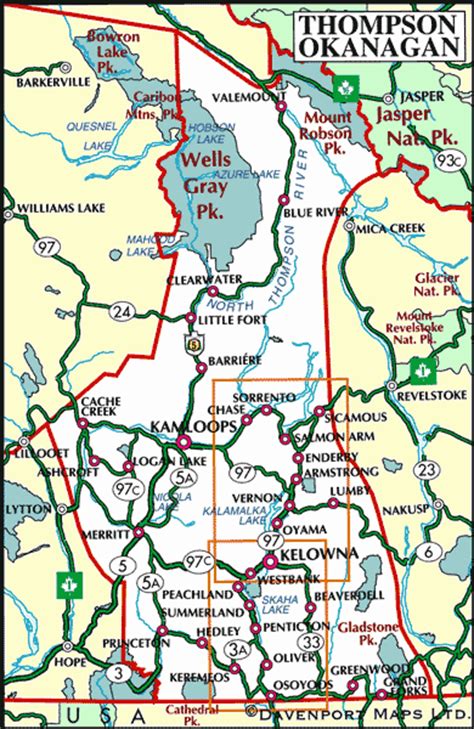 Map Of The Thompson Okanagan British Columbia Travel And Adventure