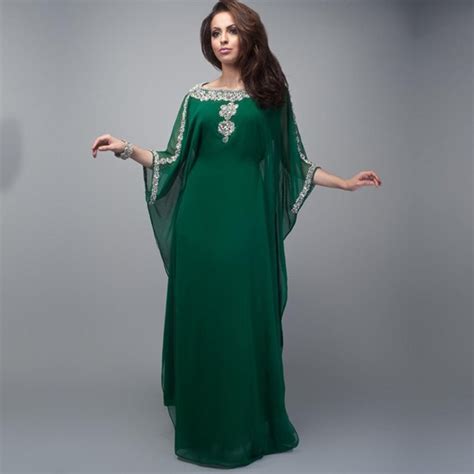 2016 Green Kaftan Caftan Dubai Farasha Abayas Arabic Half Sleeve Crystal Maxi Long Formal