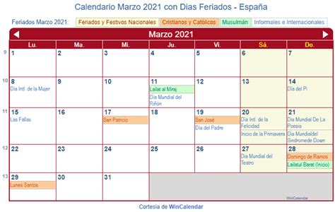 Calendario Marzo 2021 Para Imprimir España