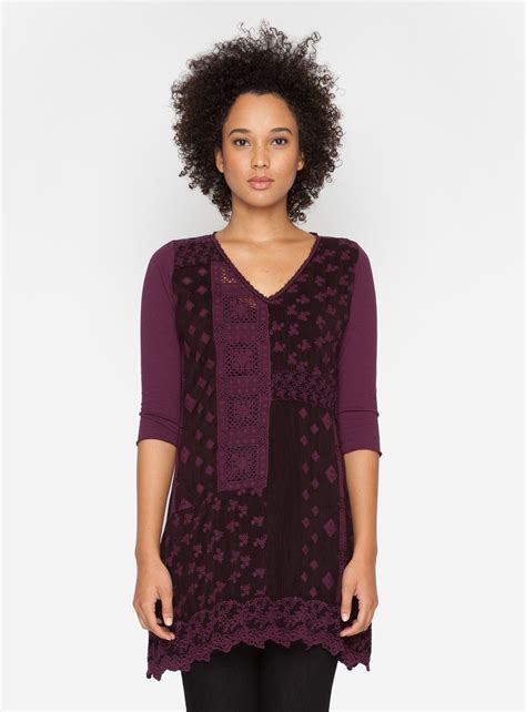 V Neck Patched Tunic Dark Plum Tunic Tops Patch Tunic Top Outfits