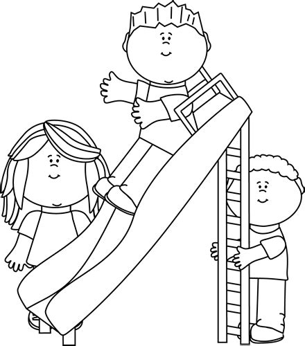 Children together with square sheet stock illustration by iostephy 37/4,281. Black and White Kids Playing on a Slide Clip Art - Black ...