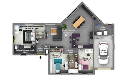 Plan maison 4 chambres avec suite parentale. Plan de maison "EXCELLENCE" // Plain-pied // 2 chbres ...