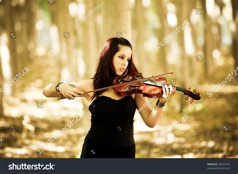 Young Beautiful Gothic Girl Playing Violin Stock Photo 39477079