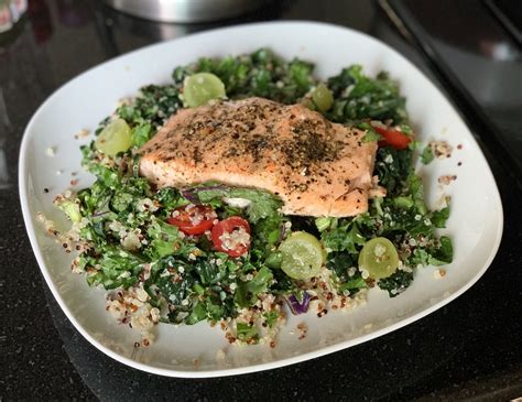 Roasted Salmon With Kale Quinoa Salad Cindymarie