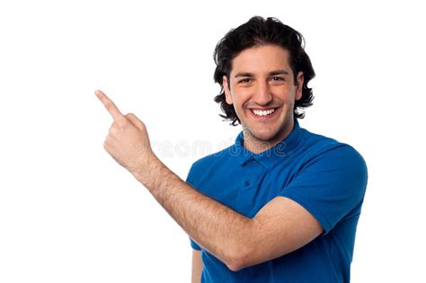 Happy Young Man Showing Empty Copyspace On White Background Stock Image Image Of People Hand