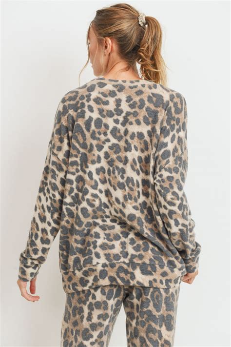 Leopard Long Sleeve Brushed Knit Tunic Top