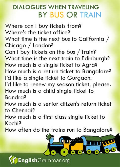Phrases Questions Dialogues When Traveling By Bus Or Train Learn