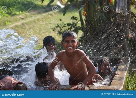Children Bathing In Tube Well Editorial Stock Image Image Of Summer