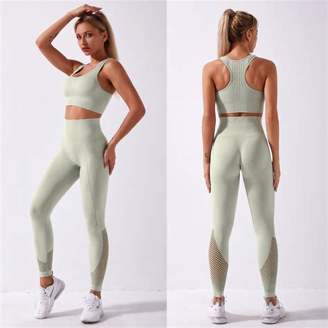 Womens Workout Outfit Pieces Seamless Yoga Leggings With Sports Bra