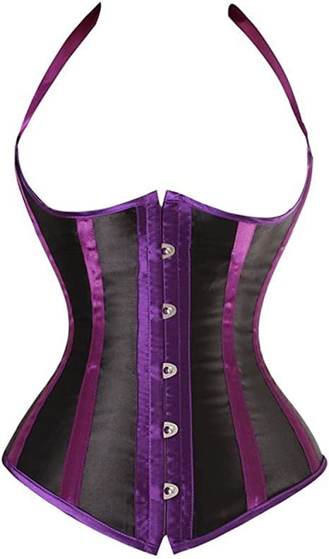Omg Mixed Striped Halter Lace Up Underbust Corset Sexy Bustier Plus