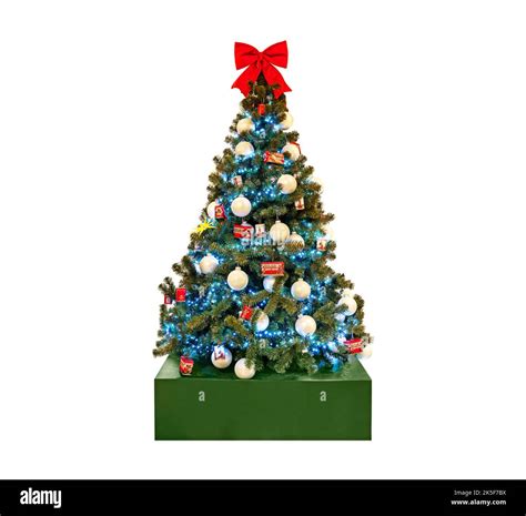 Beautiful Christmas Tree With A Bright Red Bow On The Top Isolated On