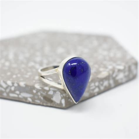Vintage Lapis Lazuli Pear Ring Afghan Handmade Tear Gem